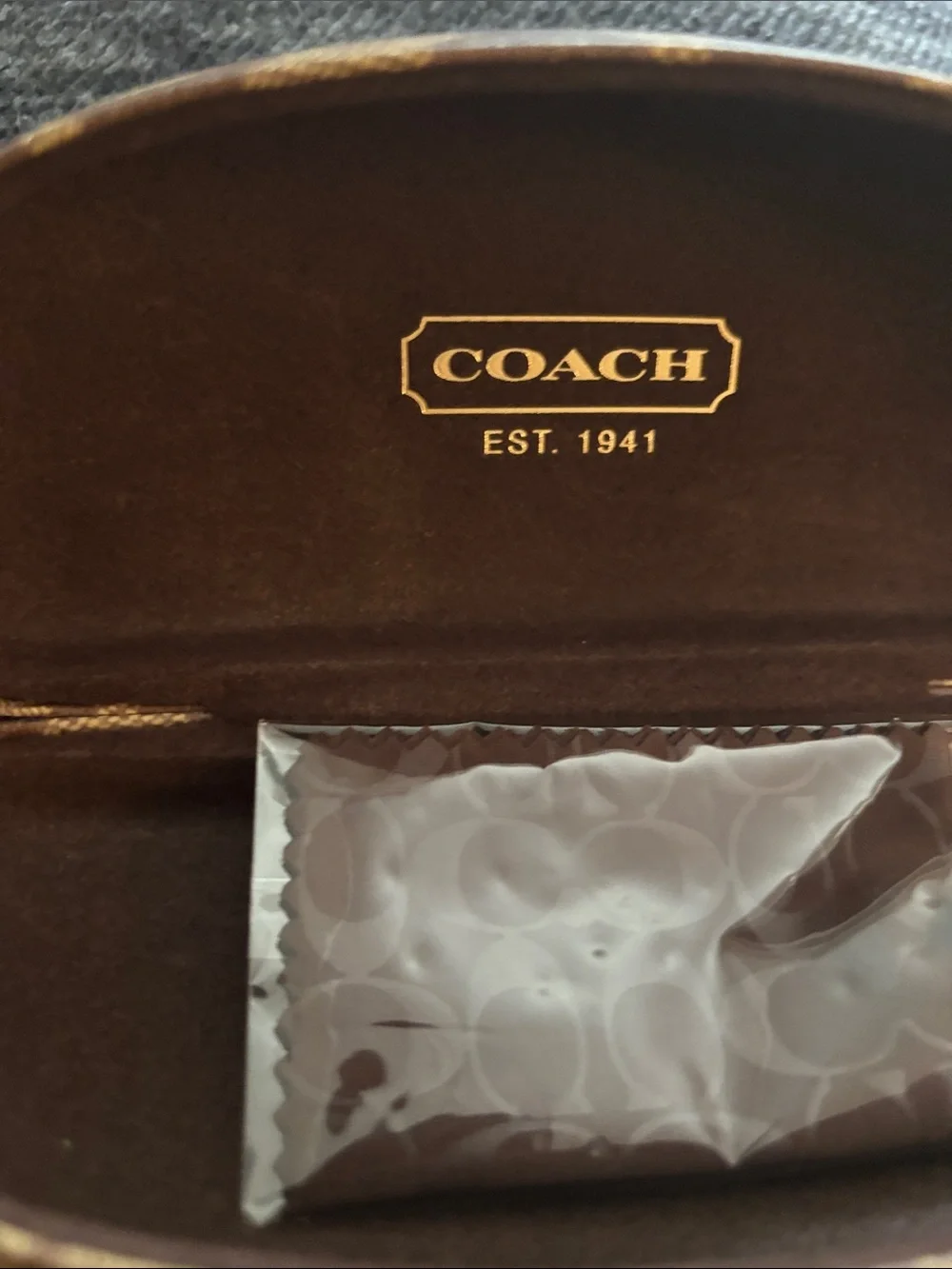 Coach Brown Signature Monogram Hard Sunglasses Case with Gold Logo